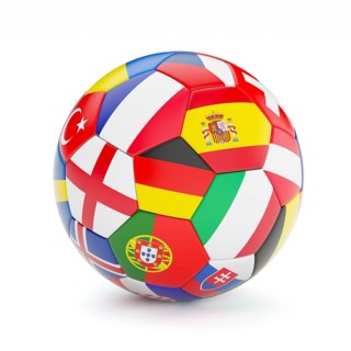 Soccer football ball with Europe countries european flags isolated on white background