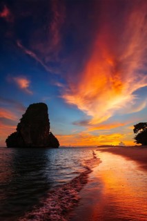 Tropical holidays vacation sunset beach. Pranang beach. Railay, Krabi Province Thailand