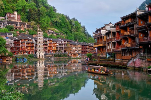 Chinese tourist attraction destination, Feng Huang Ancient Town (Phoenix Ancient Town) on Tuo Jiang