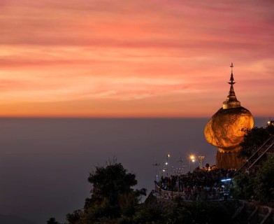 Golden Rock, Kyaiktiyo Pagoda, famous Myanmar landmark, Buddhist pilgrimage site and tourist