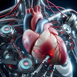 AI robot using human heart. concept image. AI generated