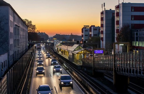 Motorway A40, Ruhrschnellweg, in Essen, route through the city centre, is affected by a possible