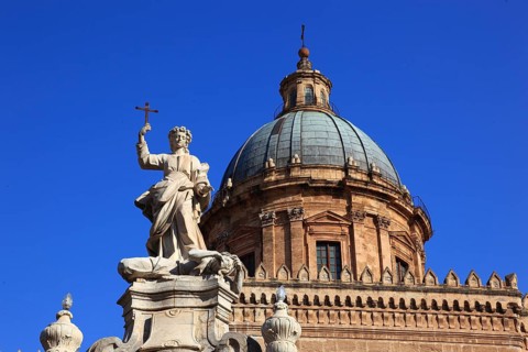 City of Palermo, statue of Santa Rosalia, Divae Rosalia, patron saint of the city, in front of the
