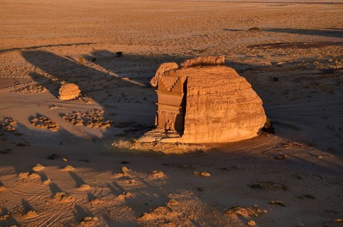 Qasr Al-Farid, 2000-year-old tomb of the Nabataeans, aerial view, Hegra or Madain Salih, AlUla