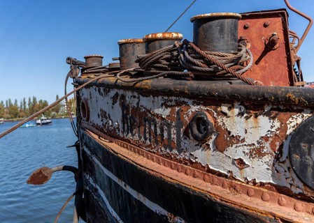 Detail photo, old barge, home Berlin, Rummelsburger Bucht, Berlin, Germany, Europe