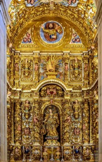 Gold-leafed altar in a historic baroque church in Pelourinho in Salvador, Bahia, Brasil