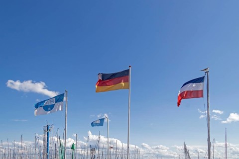 Flags, Harbour, Maasholm, Schleswig-Holstein, Germany, Europe