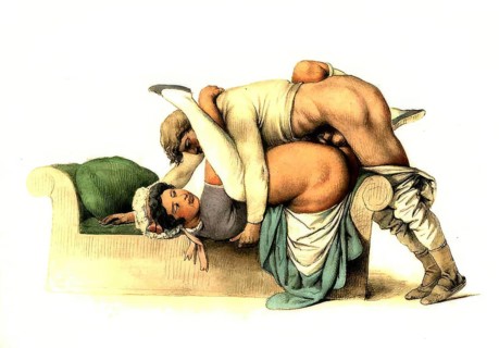 Couple having sex, Erotic illustration by Peter Johann Nepomuk Geiger, c. 1850, Austria, Historic,