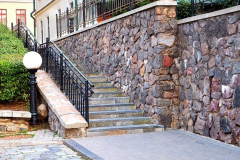 Stairs and stone wall of a building