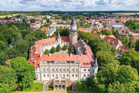 Aerial view, drone photo: Wiesenburg Castle and Park, Wiesenburg in der Mark, Hoher Fläming nature