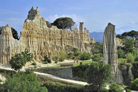 Strange rock formations created by water erosion at the Orgues d'Ille-sur-Têt in the