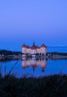 Moritzburg Castle in the evening light, Moritzburg, Meißen County, Saxony, Germany, Europe
