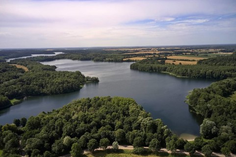 Aerial view of Dutzower See in the Schaalsee UNESCO Biosphere Reserve, state border, Dutzow,