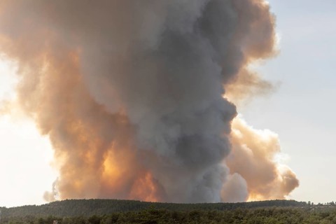 Forest fire wreaks havoc on causse de sauveterre. Montuejols, Aveyron, Cevennes, France, Europe