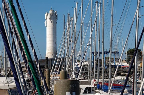 Lighthouse at the Port de Crouesty, the port of Arzon, in Brittany. Arzon, Morbihan, Brittany,