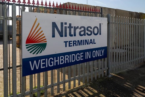 Sign for Nitrasol terminal weighbridge, Great Yarmouth, Norfolk, England, UK