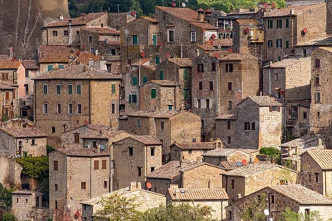 Medieval houses, Sorano, Tuscany, Italy, Europe