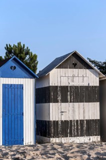 Colourful beach cabins at Saint-Denis-d'Oléron on the island Ile d'Oléron, Charente-Maritime,