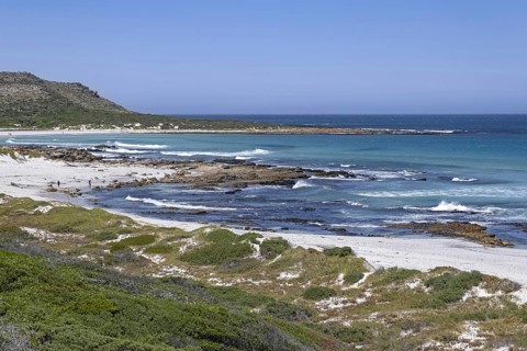 Atlantic Ocean and white sandy beach at the Cape of Good Hope section of Table Mountain National