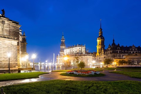 Semper Opera House, Court Church, Residence Palace, Hausmann Tower, King John Monument and Schinkel