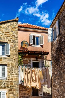 Alstadtgasse with Waescheleine, Budva, Montenegro, Budva, Montenegro, Europe