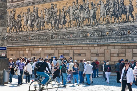 Procession of princes with tourists, the Procession of Princes in Dresden, is the world's largest