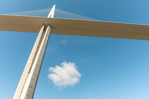 Millau viaduct, cable-stayed bridge over Tarn valley. The highest road bridge in the world. A75