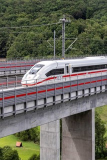 Deutsche Bahn ICE on the Filstal bridge, high-speed line Wendlingen (Stuttgart), Ulm. According to