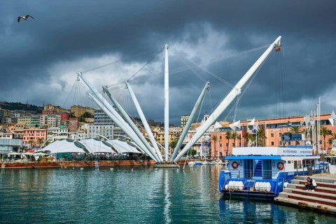 Genoa, Italy, April 26, 2019: Port of Genoa (Genova) Old Port Porto Antico with yachts and boats