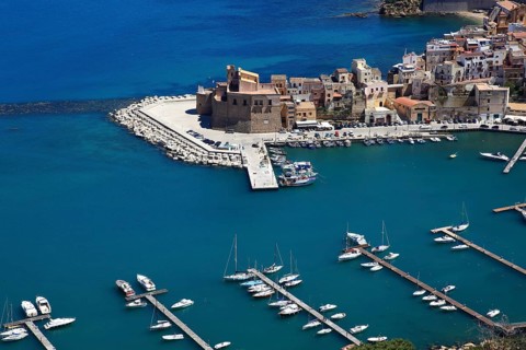 Castellammare del Golfo, municipality in the province of Trapani, view of the fort and the port,