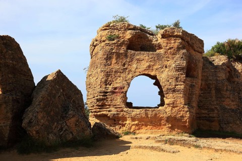 In the Parco Valle dei Templi di Agrigento, Unesco World Heritage Site, remains of the ancient city