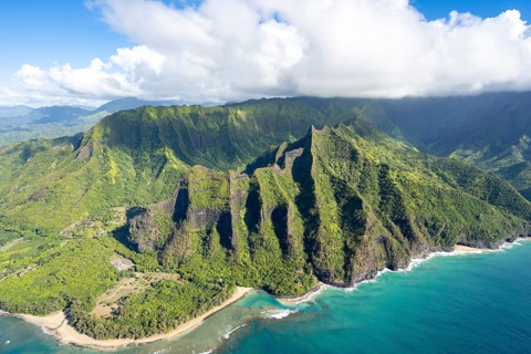 Aerial view Ke'e Beach, Haena Beach, Tunnels Beach, Kepuhi Beach, Kauai, Hawaii, USA, North America