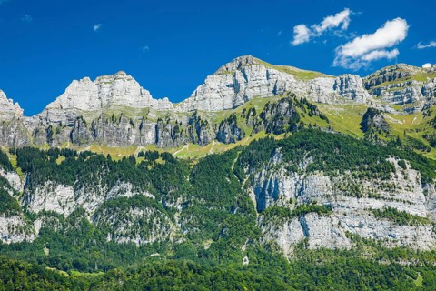 Churfirsten with Schibenstoll, 2234m, Hinterrugg, 2306m and Chäserrugg, 2262m, summer, Canton St.