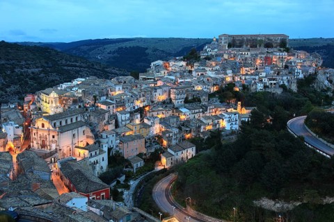 City of Ragusa, the late Baroque district of Ragusa Ibla by night, Unesco World Heritage Site,