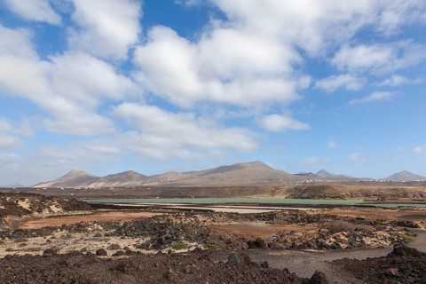 Volcanic landscape near Salinas de Janubio, Lanzarote, Canary Islands, Spain, Europe