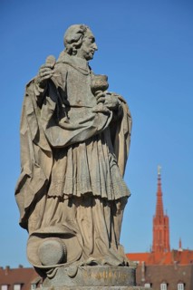 Sculpture Saint Charles Borromeo, Cardinal, Bishop of Milan, Italian, blurred Lady Chapel, Old Main