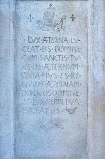 Lux aeterna luceat eis, Latin inscription Cemetery Monastery Church of St. Martin Archabbey
