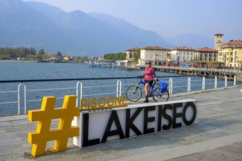 Hashtag Lake Iseo, cycling around Lake Iseo, Pisogne, province of Brescia, Italy, Europe