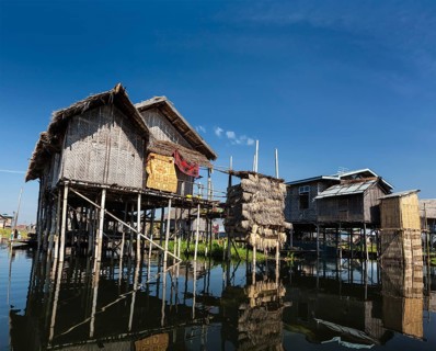 Stilted houses in village on Inle lake, Myanmar, Asia