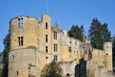 Ruin of the medieval fortress of Beaufort Castle in Little Switzerland, Müllerthal, Grand Duchy of
