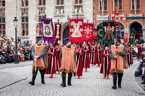 BRUGES, BELGIUM, MAY 17: Annual Procession of the Holy Blood on Ascension Day. Locals perform an