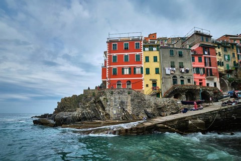 RIOMAGGIORE, ITALY, APRIL 25, 2019: Riomaggiore village popular tourist destination in Cinque Terre