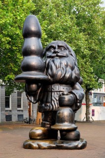 ROTTERDAM, NETHERLANDS, MAY 25, 2018: Santa Claus sculpture, aka Buttplug Gnome, is a 2001 statue