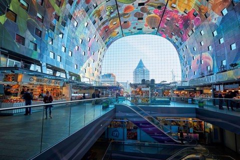 ROTTERDAM, THE NETHERLANDS, MAY 11, 2017: Interior view of the Market Hall (Markthaal) residential