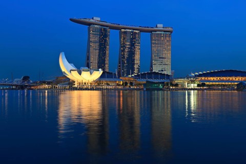 SINGAPORE, MAY 6: The Marina Bay Sands complex on sunset on May 6, 2011 in Singapore. Marina Bay