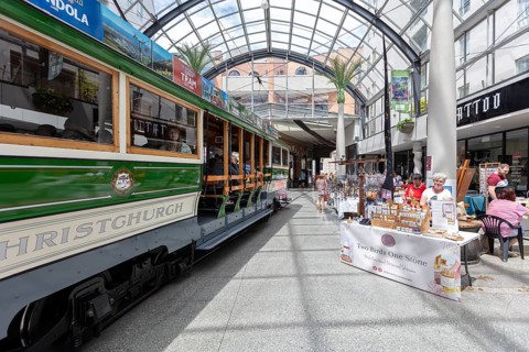 Straßenbahn, Bahnhof, Christchurch, Neuseeland