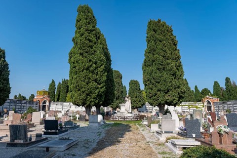 Graves in the central cemetery of Venice, cemetery island of San Michele, Venice, Italy, Europe
