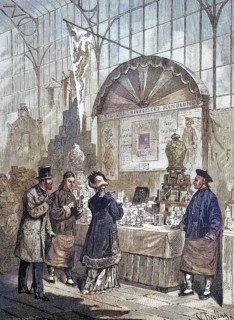 Chinese merchant at the cookery exhibition in Leipzig, Saxony, Germany, c. 1885, Historic,