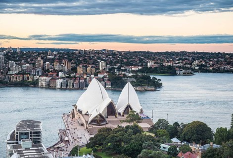 Overlook over Sydney harbour after sunset, Sydney, New South Wales, Australia, Oceania