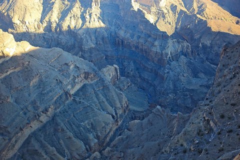 Landscape formation at Jebel Shams, Oman, Asia